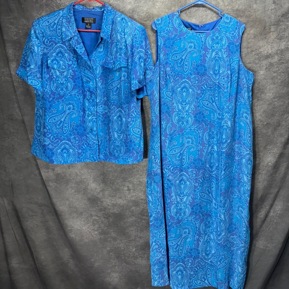 Spenser Jeremy 100% Silk Paisley 2-Piece Maxi Dress & Shirt Set Blue Size 20WP